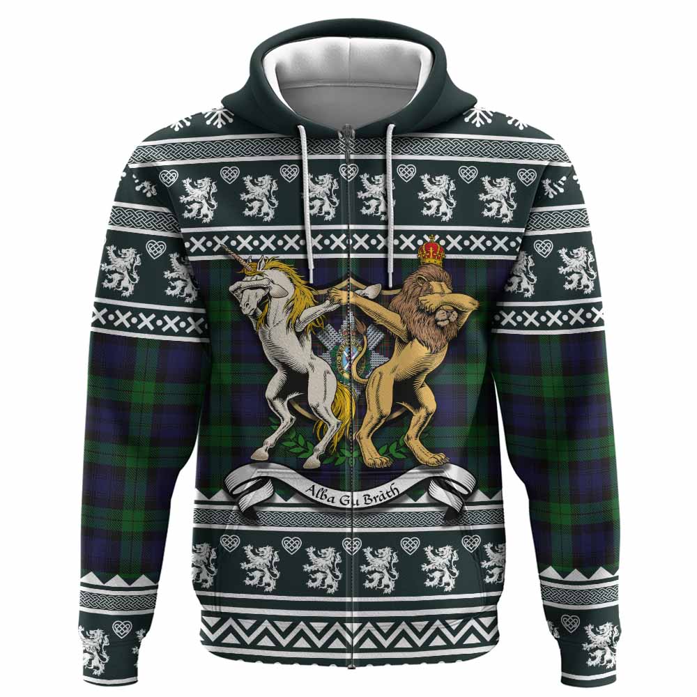 Black Watch Clan Tartan Crest Christmas Hoodie Coat of Arms Funny Style - Tartan Vibes Clothing