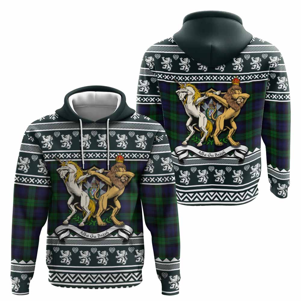 Black Watch Clan Tartan Crest Christmas Hoodie Coat of Arms Funny Style - Tartan Vibes Clothing