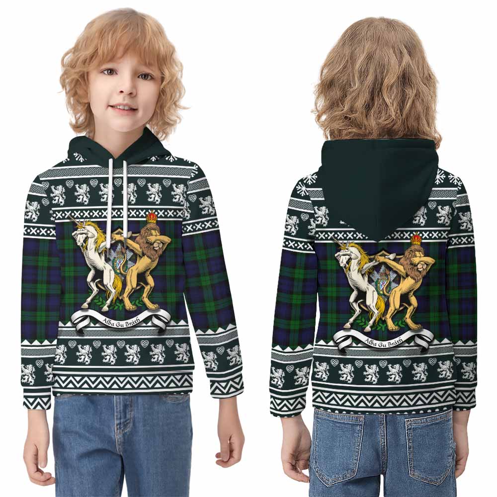 Black Watch Clan Tartan Crest Christmas Kid Hoodie Coat of Arms Funny Style - Tartan Vibes Clothing