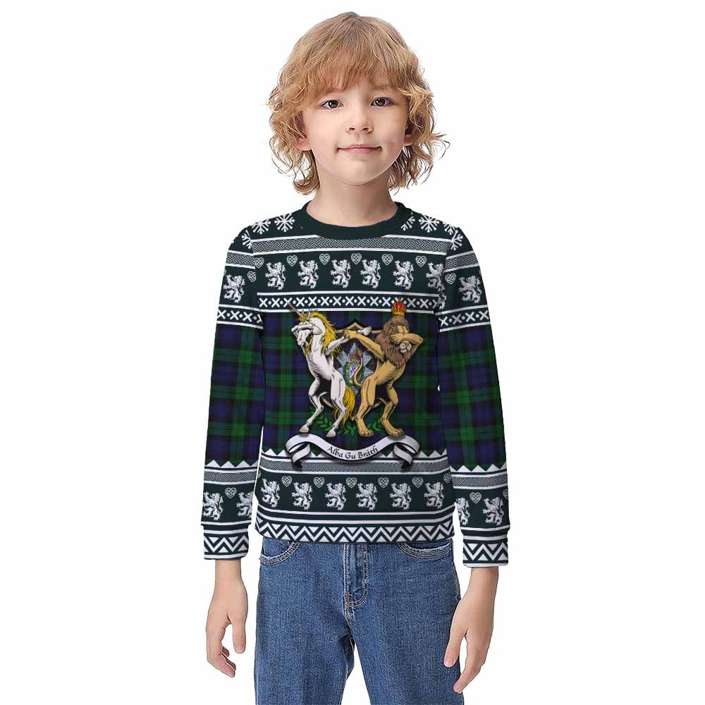 Black Watch Clan Tartan Crest Christmas Kid Ugly Sweatshirt Coat of Arms Funny Style - Tartan Vibes Clothing
