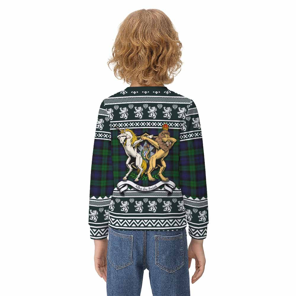 Black Watch Clan Tartan Crest Christmas Kid Ugly Sweatshirt Coat of Arms Funny Style - Tartan Vibes Clothing
