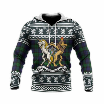 Black Watch Clan Tartan Crest Christmas Knitted Hoodie Coat of Arms Funny Style