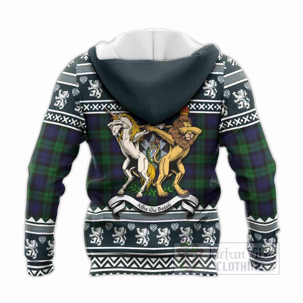Black Watch Clan Tartan Crest Christmas Knitted Hoodie Coat of Arms Funny Style - Tartan Vibes Clothing