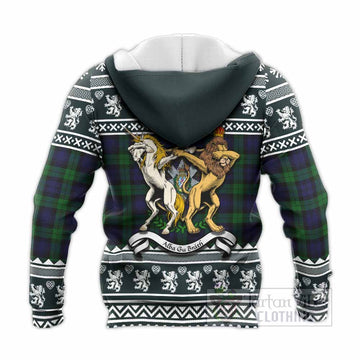 Black Watch Clan Tartan Crest Christmas Knitted Hoodie Coat of Arms Funny Style