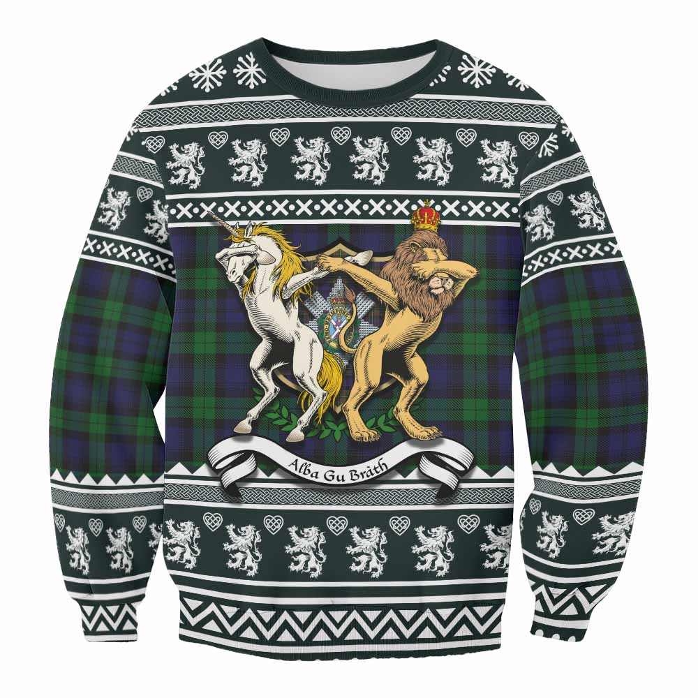 Black Watch Clan Tartan Crest Christmas Sweatshirt Coat of Arms Funny Style - Tartan Vibes Clothing