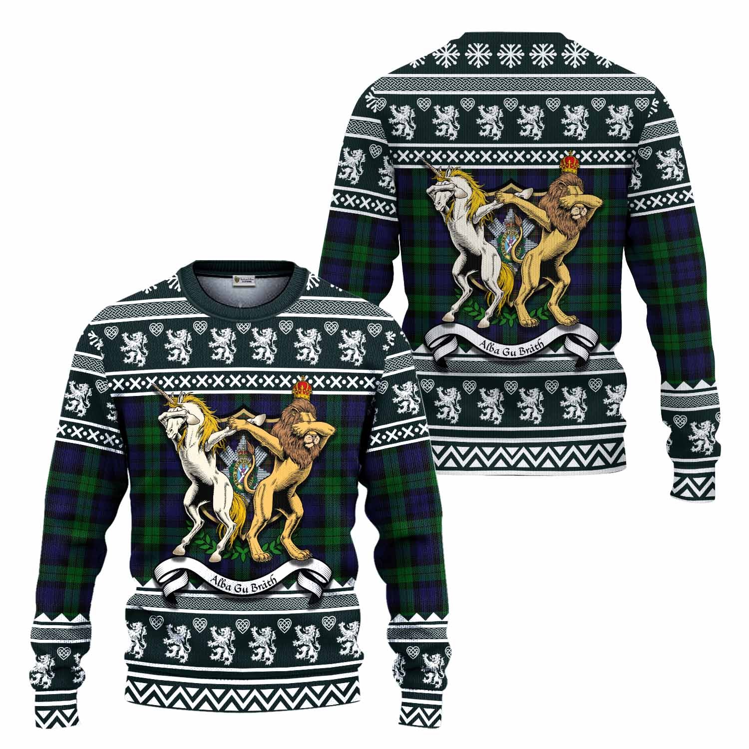 Black Watch Clan Tartan Crest Christmas Ugly Sweater Coat of Arms Funny Style - Tartan Vibes Clothing