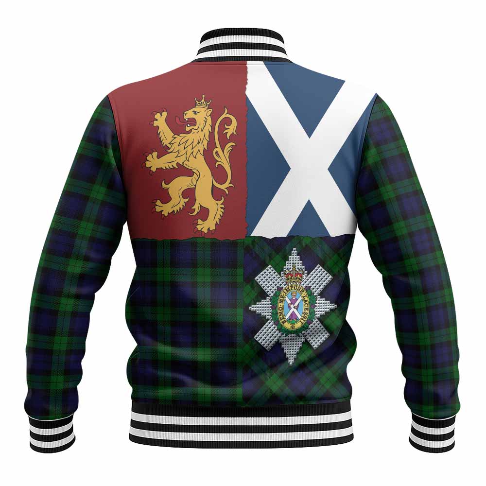 Black Watch Crest Tartan Baseball Jacket with Lion Rampant Saltire Style