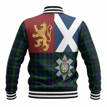 Black Watch Crest Tartan Baseball Jacket with Lion Rampant Saltire Style