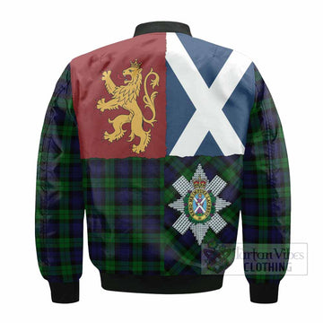 Black Watch Crest Tartan Bomber Jacket with Lion Rampant Saltire Style