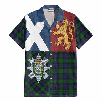 Black Watch Crest Tartan Cotton Hawaiian Shirt with Lion Rampant Saltire Style