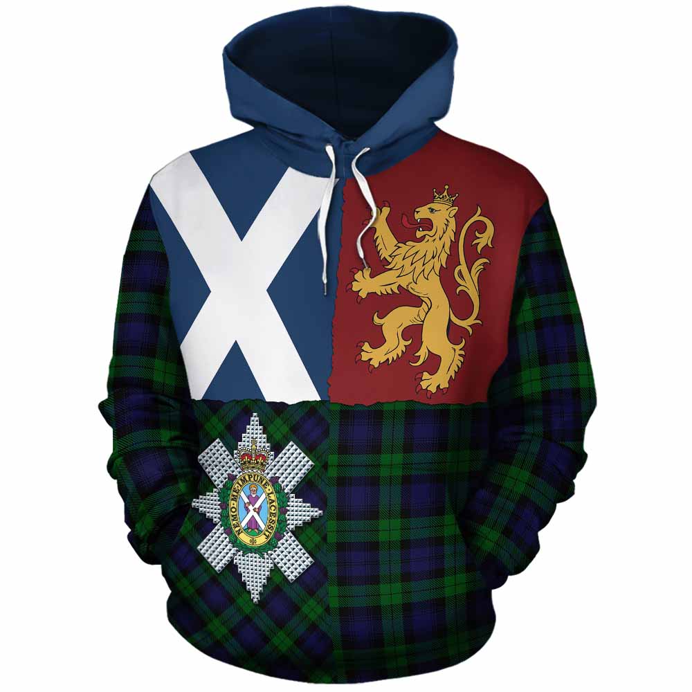 Black Watch Crest Tartan Cotton Hoodie with Lion Rampant Saltire Style - Tartan Vibes Clothing