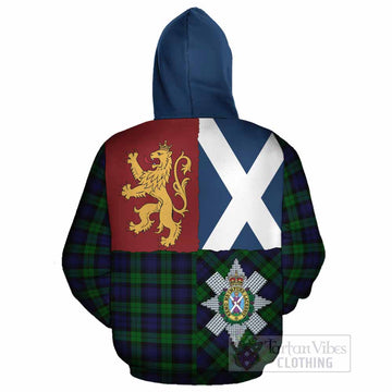 Black Watch Crest Tartan Cotton Hoodie with Lion Rampant Saltire Style