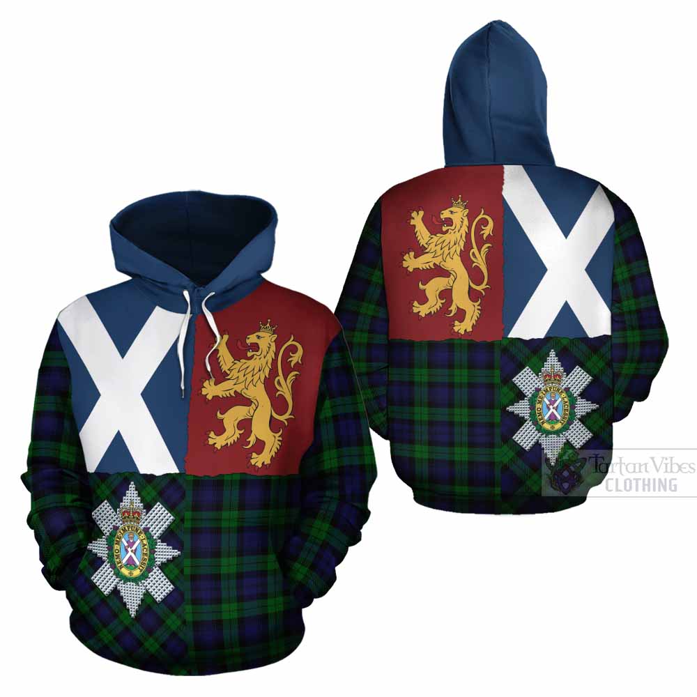 Black Watch Crest Tartan Cotton Hoodie with Lion Rampant Saltire Style - Tartan Vibes Clothing