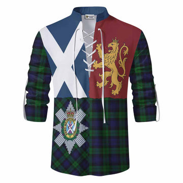 Black Watch Crest Tartan Ghillie Shirt with Lion Rampant Saltire Style