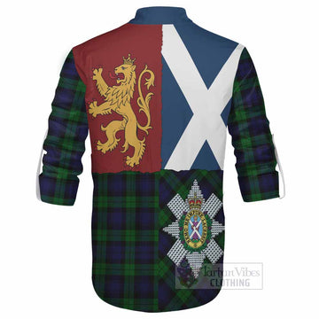 Black Watch Crest Tartan Ghillie Shirt with Lion Rampant Saltire Style