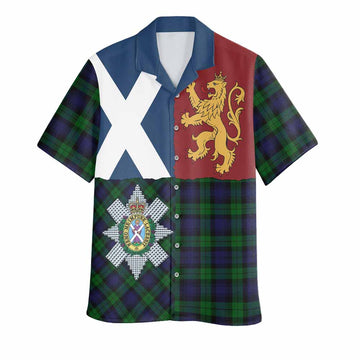 Black Watch Crest Tartan Hawaiian Shirt with Lion Rampant Saltire Style