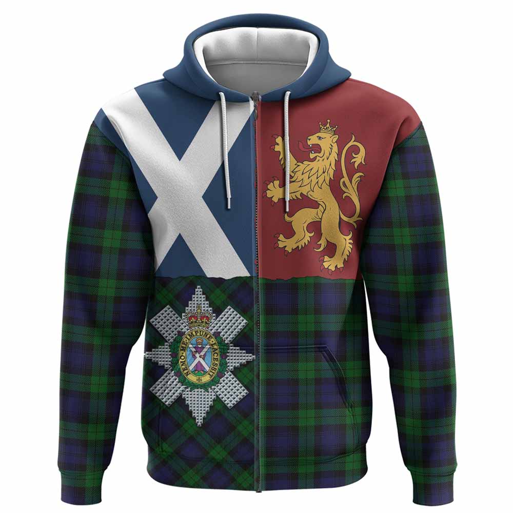 Black Watch Crest Tartan Hoodie with Lion Rampant Saltire Style