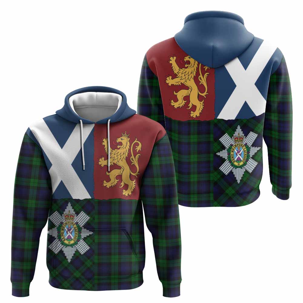 Black Watch Crest Tartan Hoodie with Lion Rampant Saltire Style