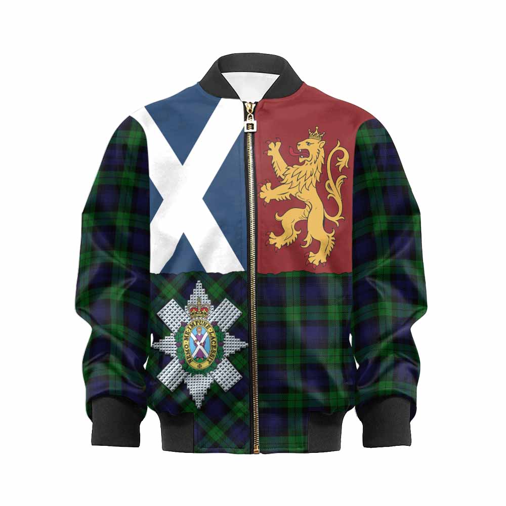 Black Watch Crest Tartan Kid Bomber Jacket with Lion Rampant Saltire Style - Tartan Vibes Clothing