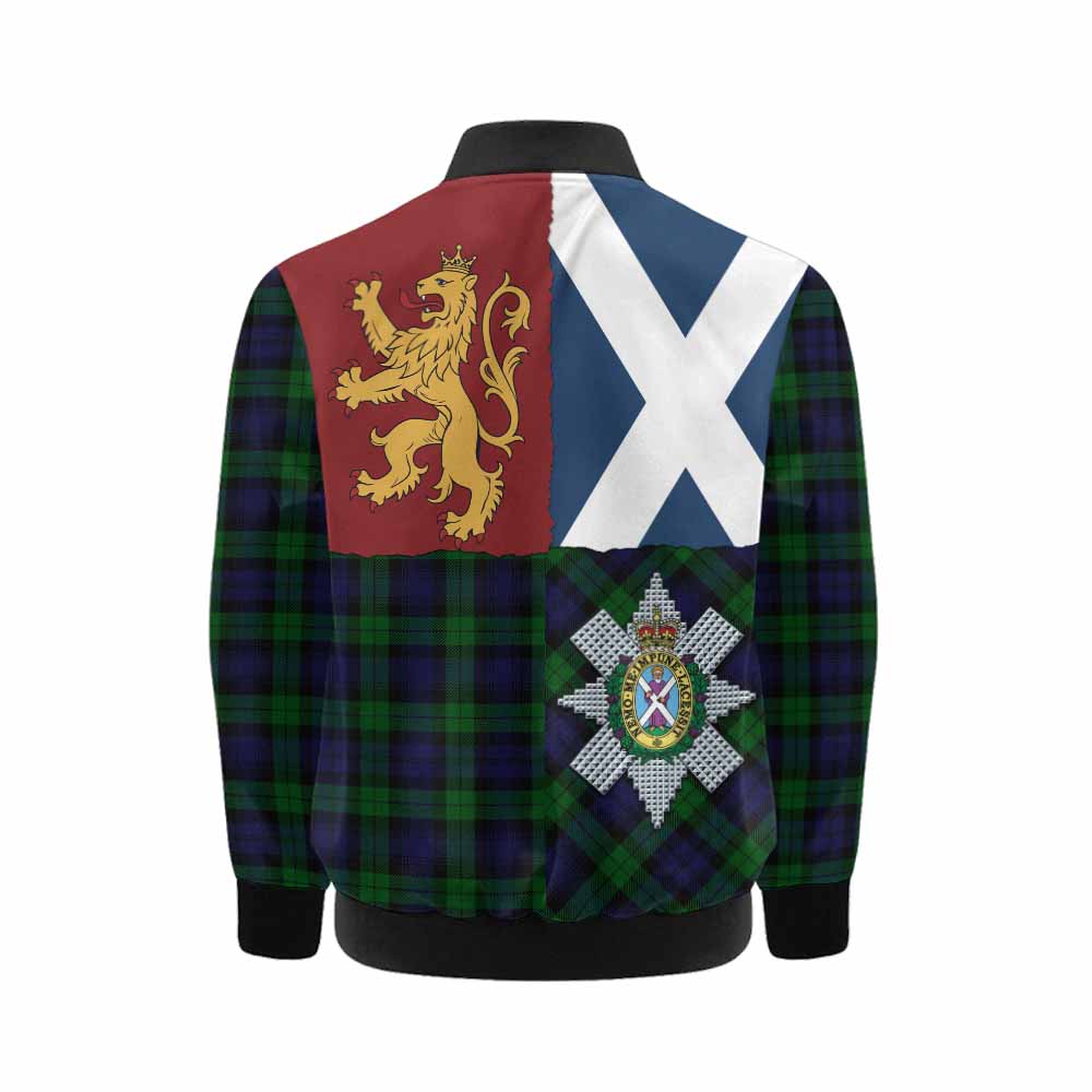 Black Watch Crest Tartan Kid Bomber Jacket with Lion Rampant Saltire Style - Tartan Vibes Clothing