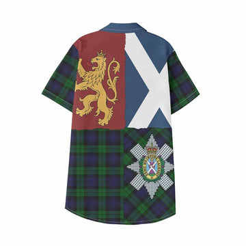 Black Watch Crest Tartan Kid Hawaiian Shirt with Lion Rampant Saltire Style