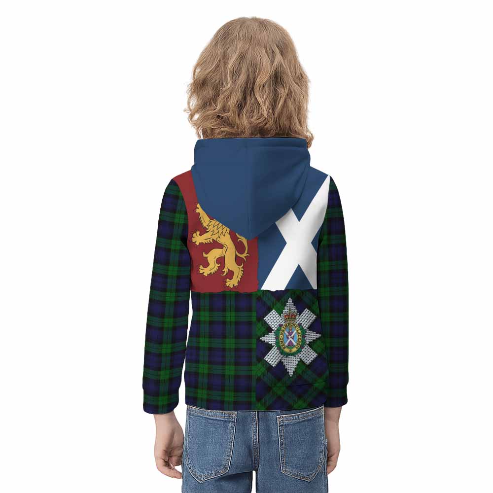 Black Watch Crest Tartan Kid Hoodie with Lion Rampant Saltire Style - Tartan Vibes Clothing