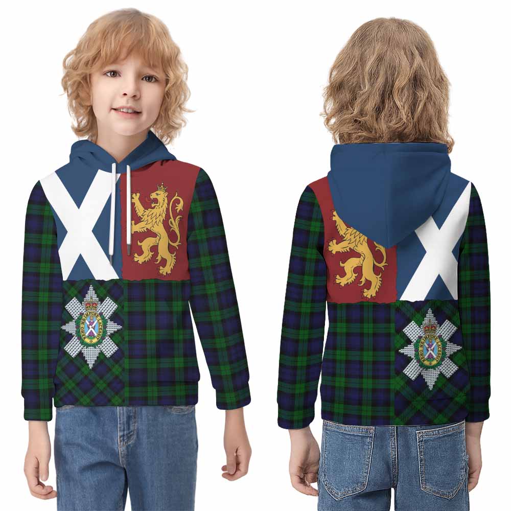 Black Watch Crest Tartan Kid Hoodie with Lion Rampant Saltire Style - Tartan Vibes Clothing