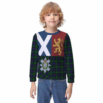 Black Watch Crest Tartan Kid Knitted Sweatshirt with Lion Rampant Saltire Style