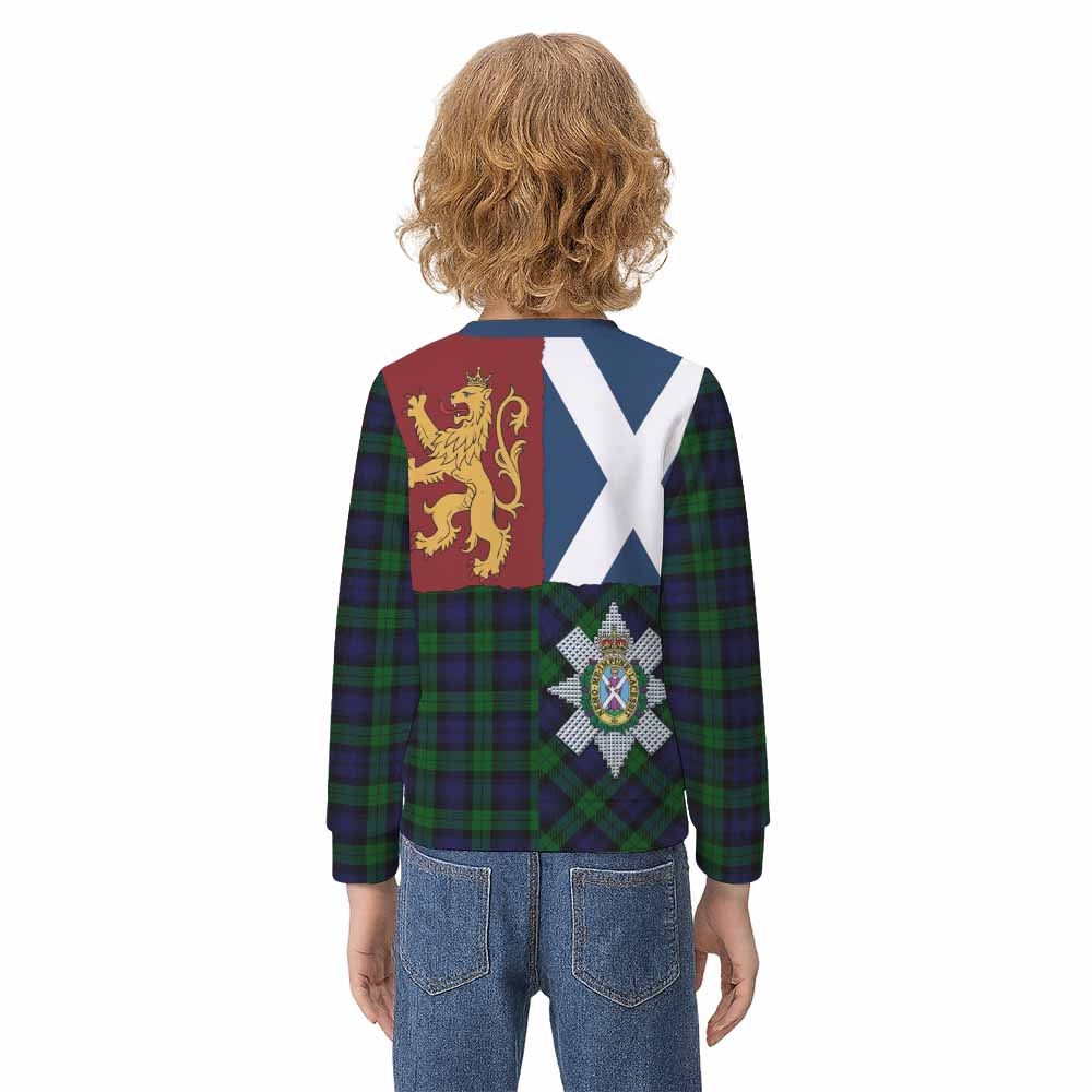 Black Watch Crest Tartan Kid Knitted Sweatshirt with Lion Rampant Saltire Style - Tartan Vibes Clothing