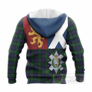 Black Watch Crest Tartan Knitted Hoodie with Lion Rampant Saltire Style