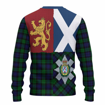 Black Watch Crest Tartan Knitted Sweater with Lion Rampant Saltire Style
