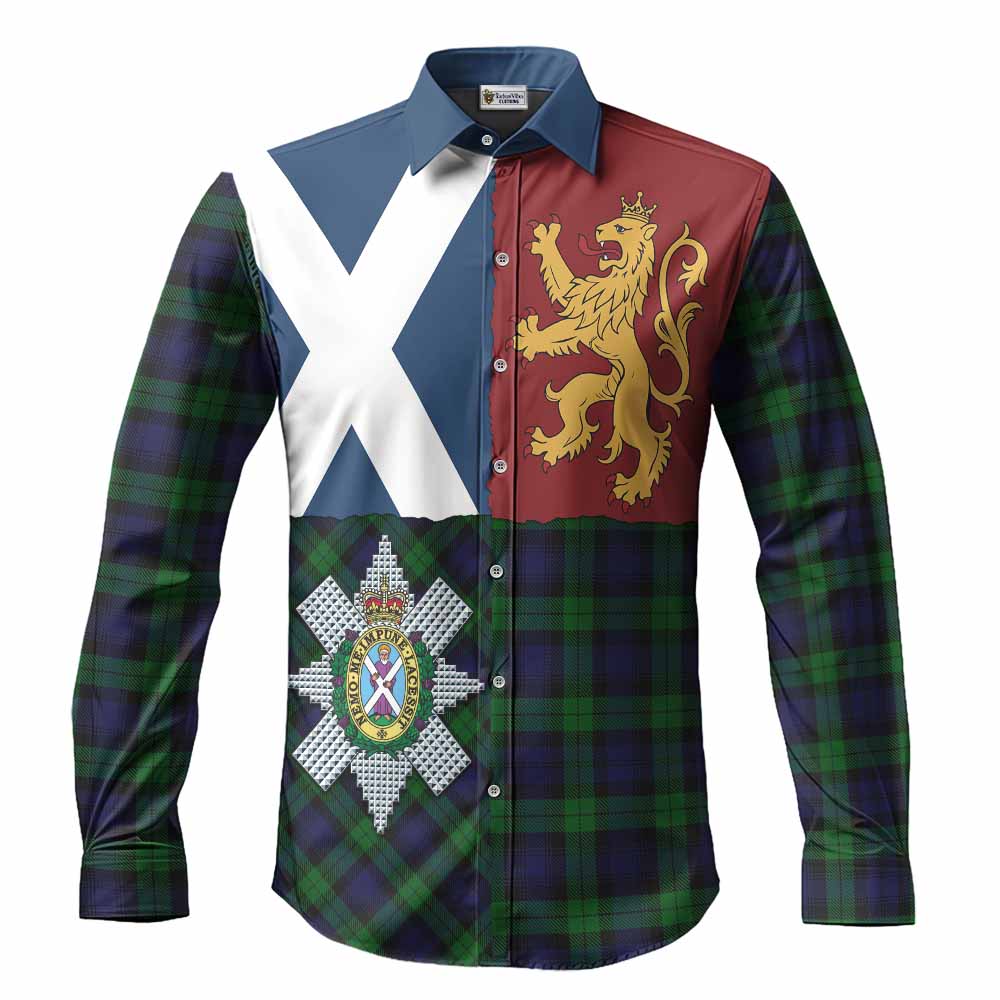 Black Watch Crest Tartan Long Sleeve Button Shirts with Lion Rampant Saltire Style