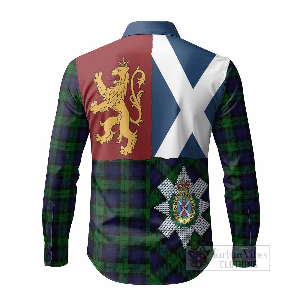 Black Watch Crest Tartan Long Sleeve Button Shirts with Lion Rampant Saltire Style