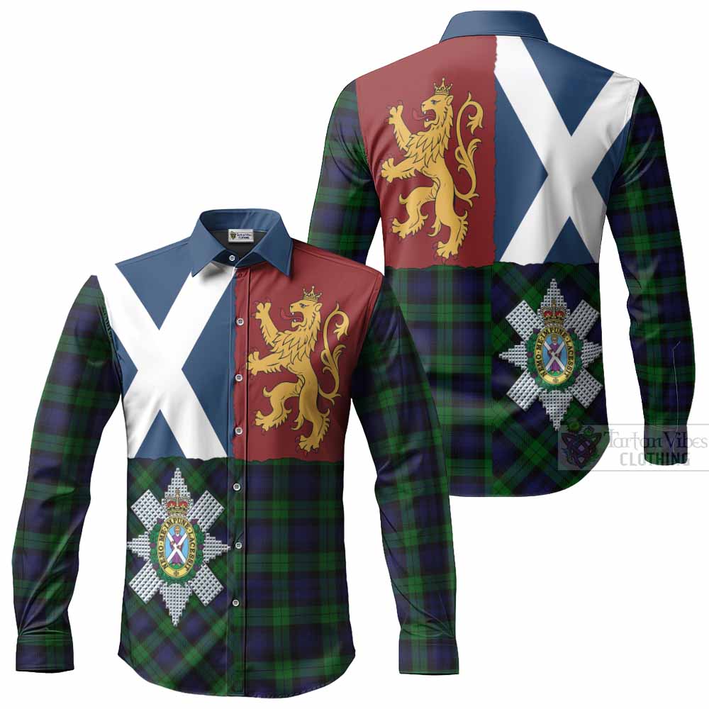 Black Watch Crest Tartan Long Sleeve Button Shirts with Lion Rampant Saltire Style