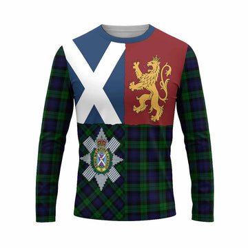 Black Watch Crest Tartan Long Sleeve T-Shirt with Lion Rampant Saltire Style