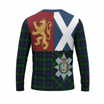 Black Watch Crest Tartan Long Sleeve T-Shirt with Lion Rampant Saltire Style