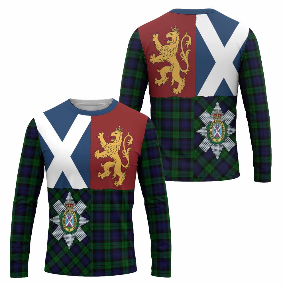 Black Watch Crest Tartan Long Sleeve T-Shirt with Lion Rampant Saltire Style