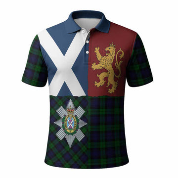 Black Watch Crest Tartan Polo Shirt with Lion Rampant Saltire Style