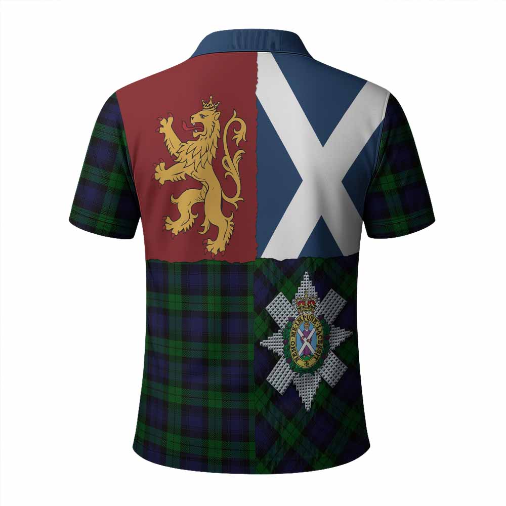 Black Watch Crest Tartan Polo Shirt with Lion Rampant Saltire Style