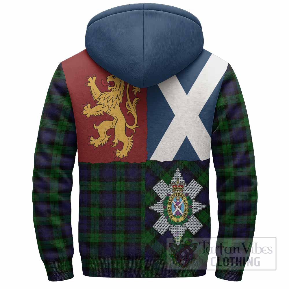 Black Watch Crest Tartan Sherpa Hoodie with Lion Rampant Saltire Style