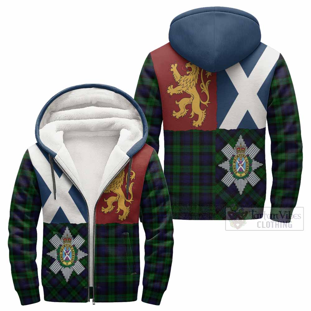 Black Watch Crest Tartan Sherpa Hoodie with Lion Rampant Saltire Style