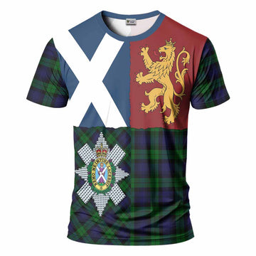 Black Watch Crest Tartan T-Shirt with Lion Rampant Saltire Style