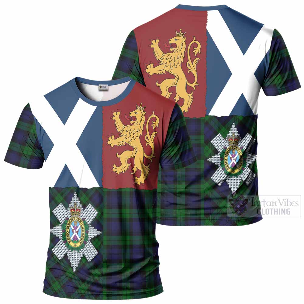 Black Watch Crest Tartan T-Shirt with Lion Rampant Saltire Style