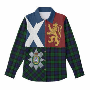 Black Watch Crest Tartan Women Casual Shirt with Lion Rampant Saltire Style