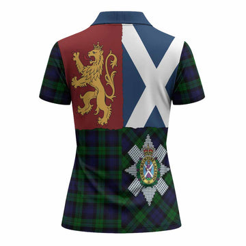 Black Watch Crest Tartan Women Polo Shirt with Lion Rampant Saltire Style