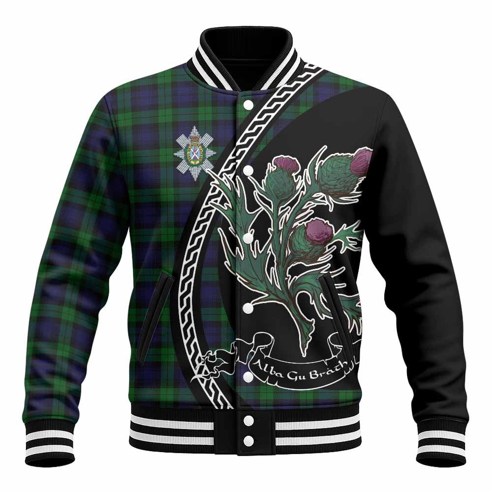 Black Watch Family Crest Tartan Baseball Jacket Alba Thistle Inspired - Tartan Vibes Clothing