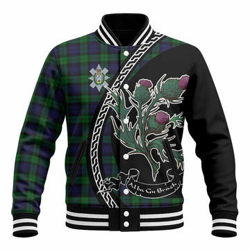 Black Watch Family Crest Tartan Baseball Jacket Alba Thistle Inspired