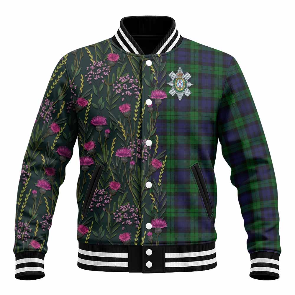 Black Watch Family Crest Tartan Baseball Jacket Scottish Thistle Flower Pattern Half Style - Tartan Vibes Clothing