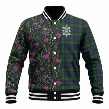 Black Watch Family Crest Tartan Baseball Jacket Scottish Thistle Flower Pattern Half Style