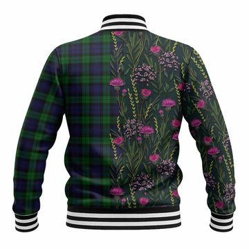 Black Watch Family Crest Tartan Baseball Jacket Scottish Thistle Flower Pattern Half Style